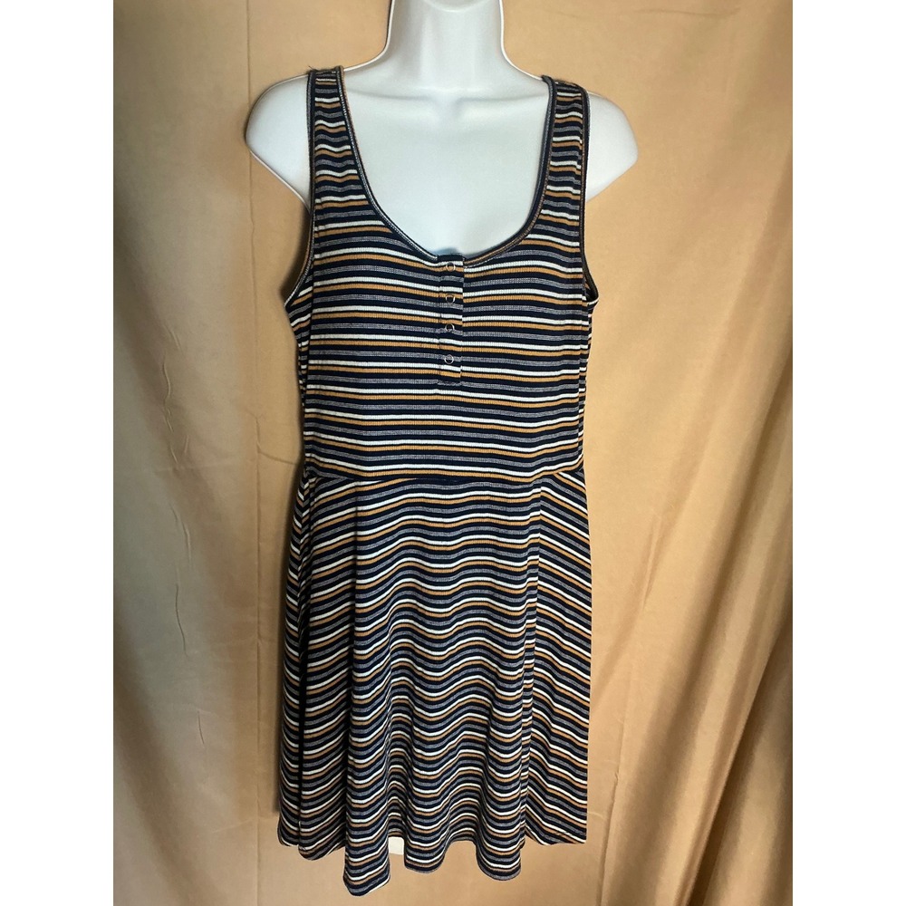 SO Striped Fit & Flare Dress Womens XXL Blue Yellow Excellent Ribbed Henley